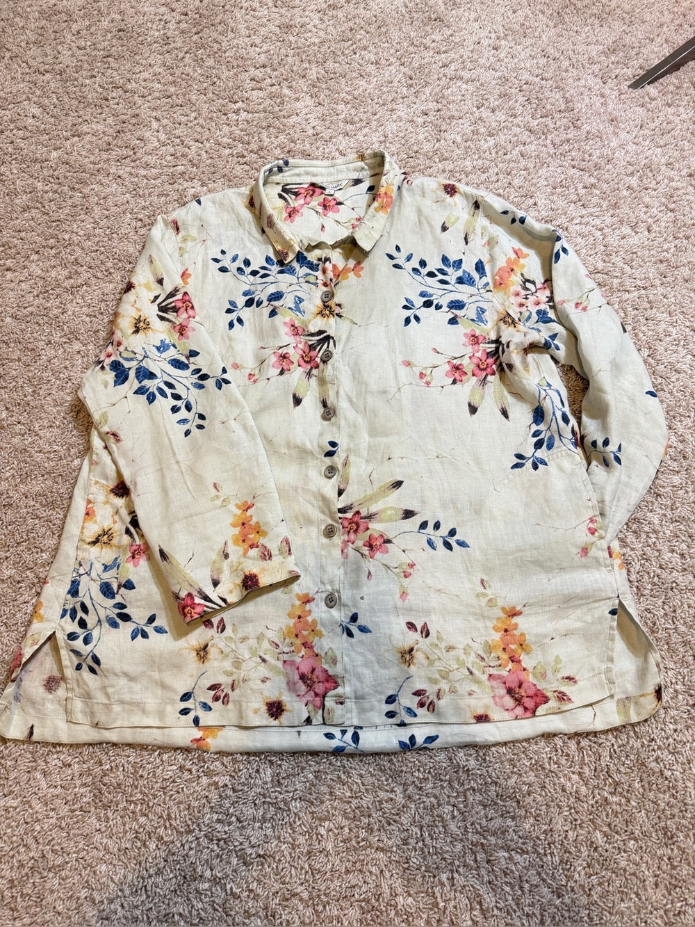 John Mark Multicolor Floral Linen Button Down Shirt Size L